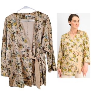 Mango Floral Kimono Style Lightweight Belted Jacket